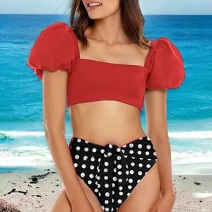 Avanova Women's High Waist Crop Bikini Set Knotted 2 Piece Swimsuit, L